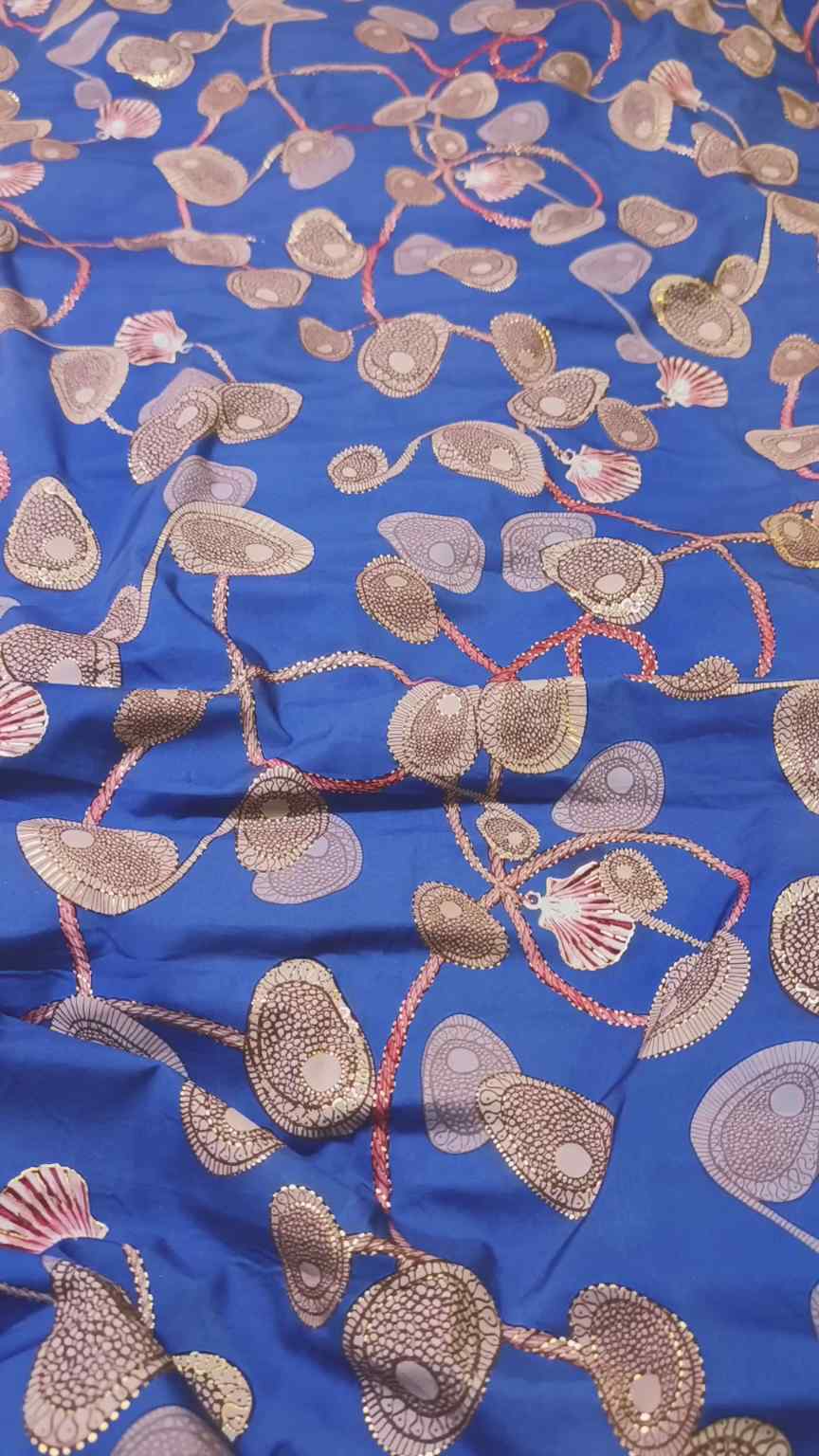 🥳 Big Sale M-768  Rs.1350 Imported Embossed Gold  (Mid Season & Winter) Zaree Silk Same print Shirt & Truzer 2pc