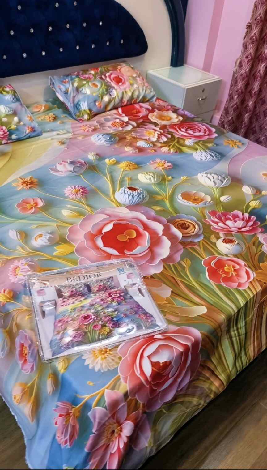 😱 New Arrivals M-877  Rs.2670 (Dc Feee) Imported Luxurious 5-D Premium Crystal Cotton Life Time Granttee King Size 3pc Bed Sheet (94" * 96")  02 Stitch Pillows