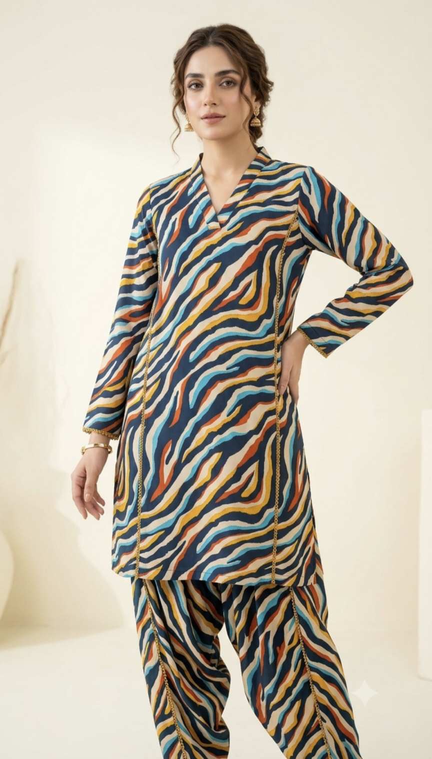 🥳 Sale Sale M-660  Rs.1290 Imported Digital Korean Georgette Same print Shirt & Truzer 2pc