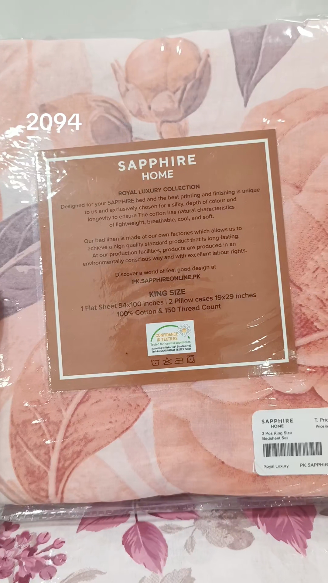 🥳 Big Discount M-2094. RS.2150.  Branded ( Sapphire) King Size Bedsheet with two Pillows  in 100 % Cotton Stuff