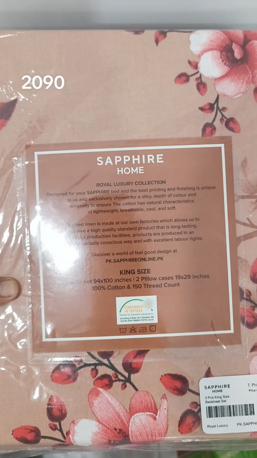 🥳 Big Discount M-2090. RS.2150.  Branded ( Sapphire) King Size Bedsheet with two Pillows  in 100 % Cotton Stuff