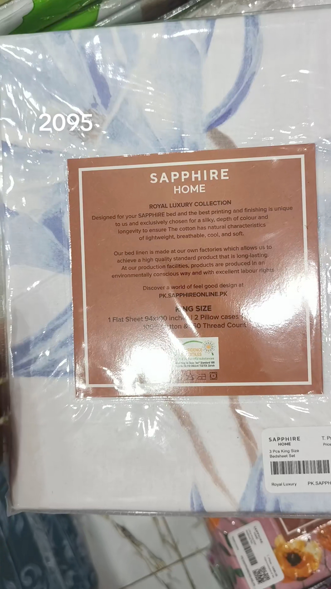 🥳 Big Discount M-2095. RS.2150.  Branded ( Sapphire) King Size Bedsheet with two Pillows  in 100 % Cotton Stuff