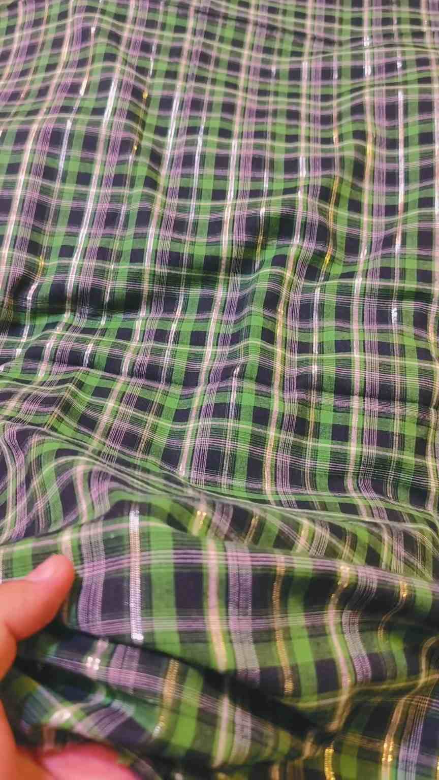 🥳 Sale Sale M-1006  Rs.1090  Imported 4 season Check-Base Design Zaree  Soft Cotton Same print Shirt Trouser 2pc