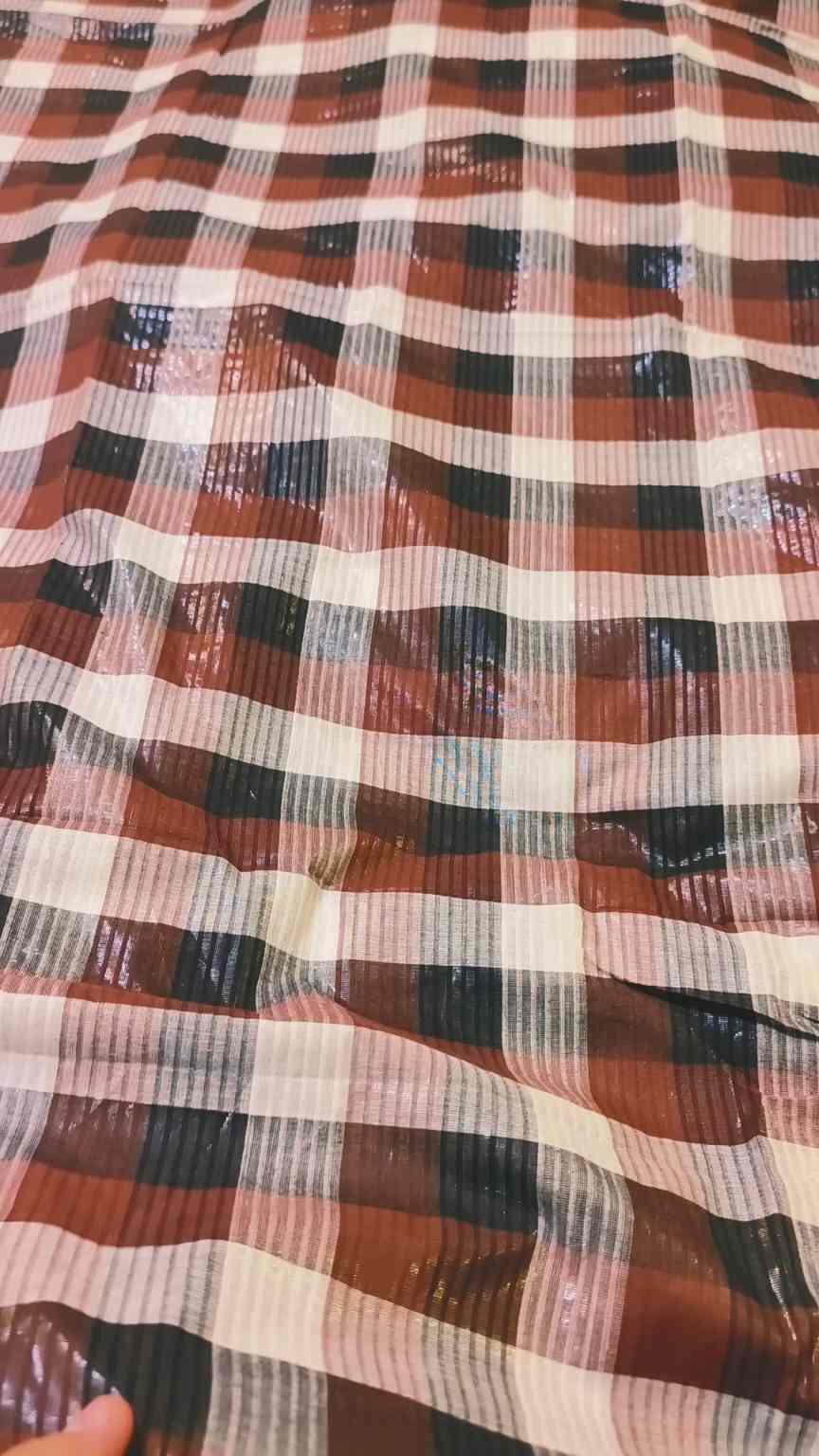 🥳 Sale Sale M-1001  Rs.1090  Imported 4 season Check-Base Design Zaree  Soft Cotton Same print Shirt Trouser 2pc