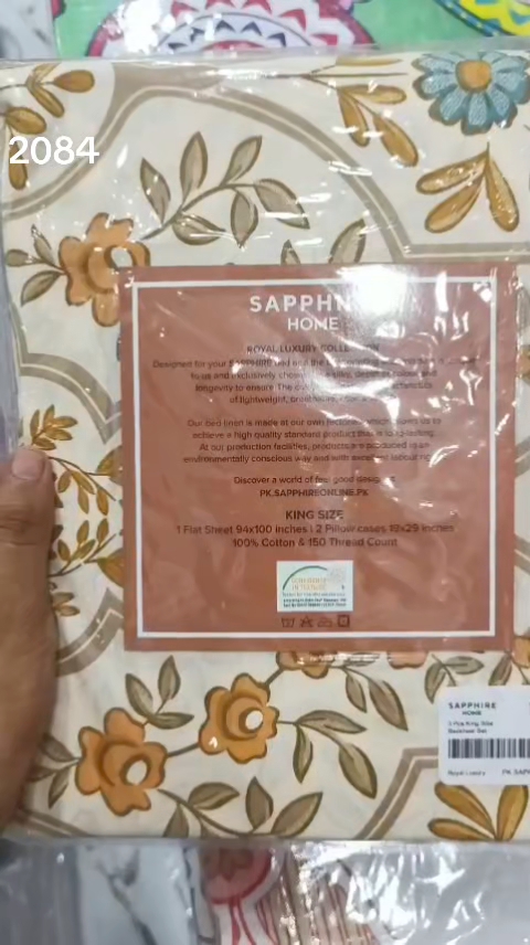 🥳 Big Discount M-2084. RS.2150.  Branded ( Sapphire) King Size Bedsheet with two Pillows  in 100 % Cotton Stuff
