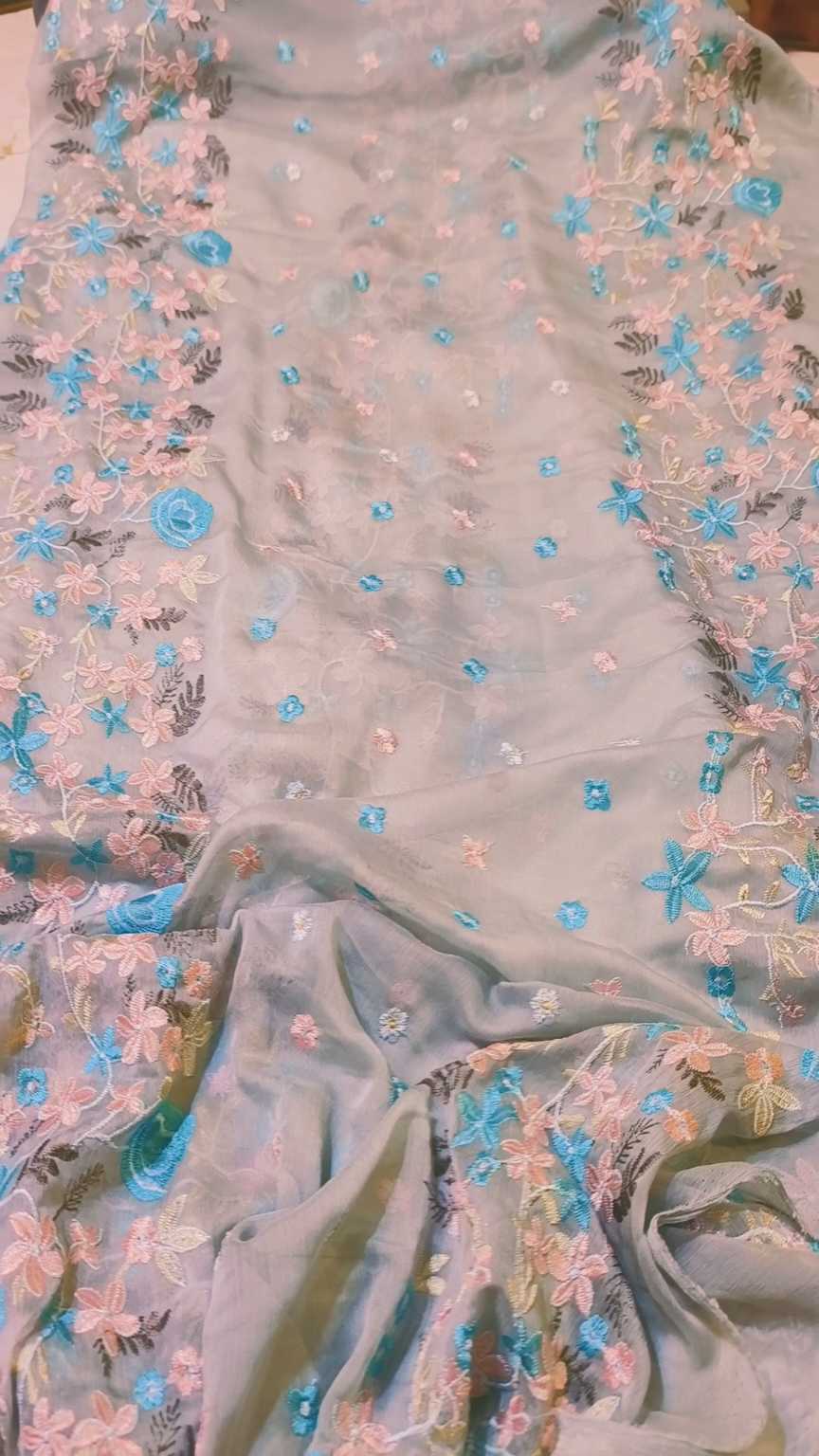 🥳 Sale Sale M-795  Rs.1090 Imported 3-D Embroidery In High Quality Korean Chiffon Shirt