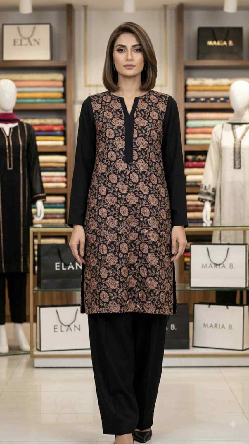 🥳 Sale Sale M-810  Rs.1550 Imported Bareeze  Embroidery in karandi Khadder stuff Shirt & Truzer 2pc