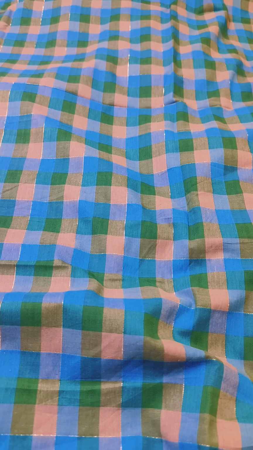 🥳 Sale Sale M-1007  Rs.1090  Imported 4 season Check-Base Design Zaree  Soft Cotton Same print Shirt Trouser 2pc