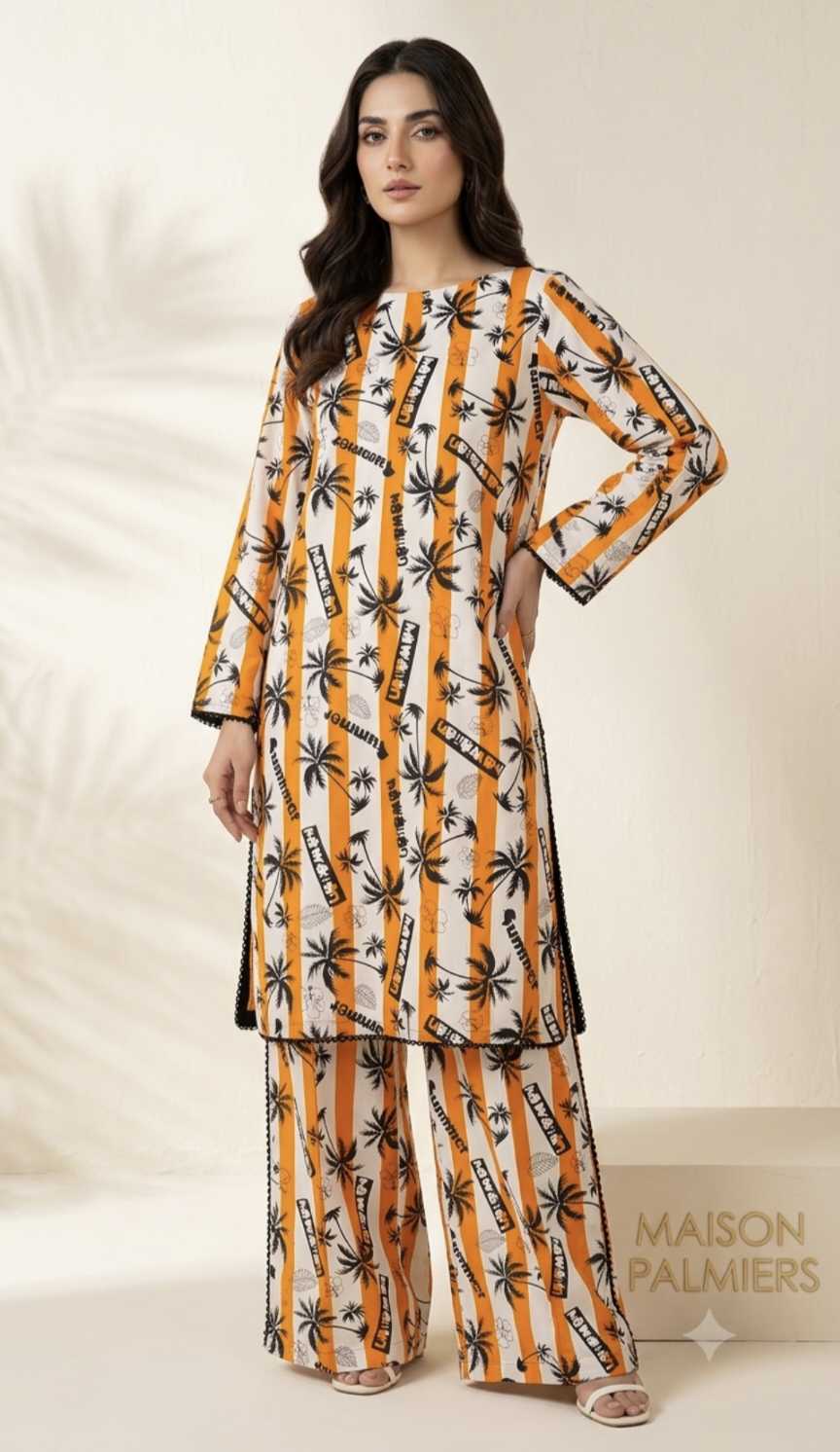 🥳 Sale Sale M-730  Rs.1490 Imported Digital (Mid Season & Winter) Stone Lelin Same print Shirt & Truzer 2pc
