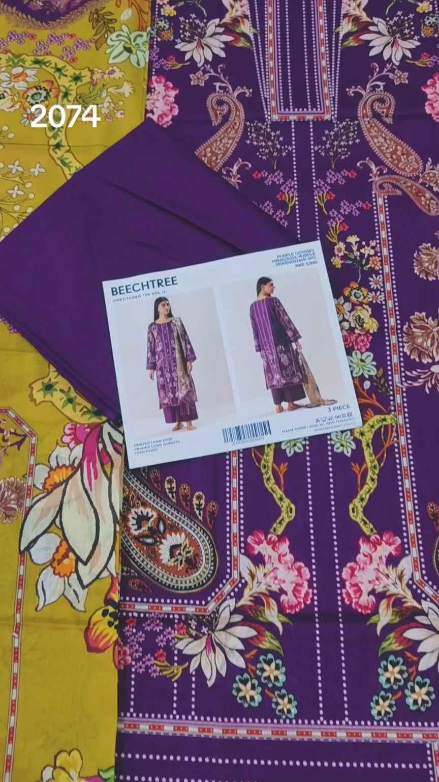 🥳Sale Sale M-2074  Rs.2450 Branded (Beechtree) 3 Pc Lawn suit with packing