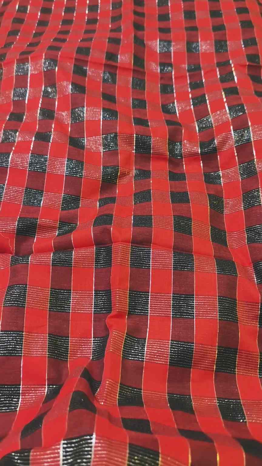 🥳 Sale Sale M-1003  Rs.1090  Imported 4 season Check-Base Design Zaree  Soft Cotton Same print Shirt Trouser 2pc