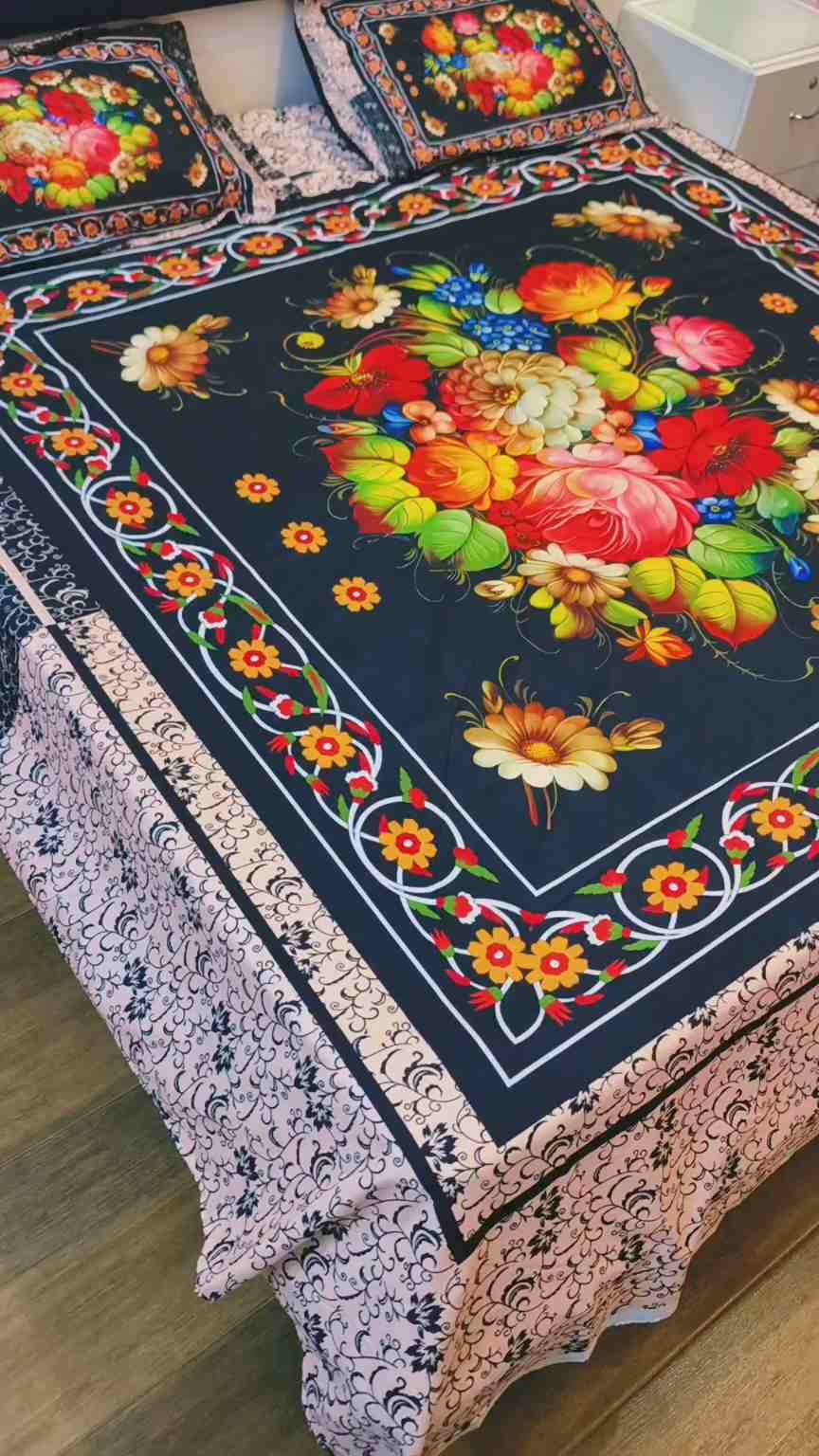 😱 New Arrivals M-983  Rs.2770 (Dc Free) Imported Luxurious 5-D Premium Crystal Cotton Life Time Grantee King Size 3pc Bed Sheet (94" * 96") 02 Stitch Pillows