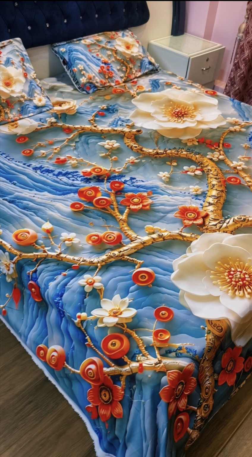 😱 New Arrivals M-883  Rs.2670 (Dc Feee) Imported Luxurious 5-D Premium Crystal Cotton Life Time Granttee King Size 3pc Bed Sheet (94" * 96")  02 Stitch Pillows