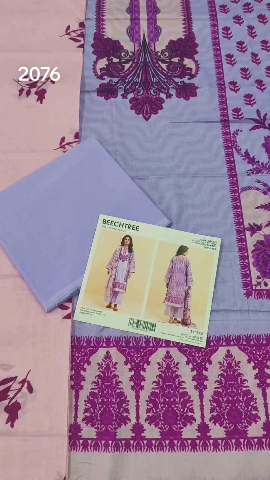 🥳Sale Sale M-2076  Rs.2450 Branded (Beechtree) 3 Pc Lawn suit with packing