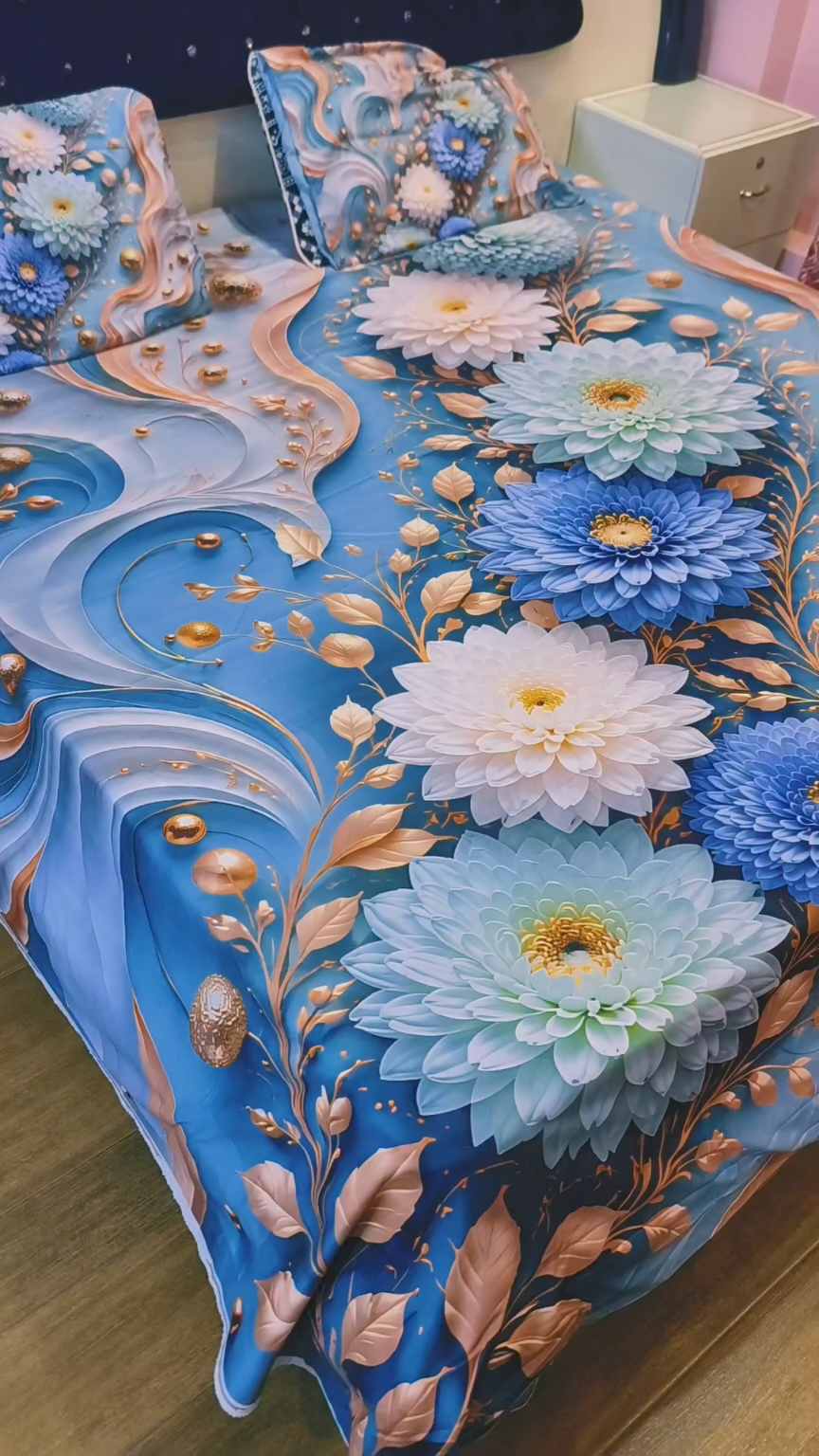 😱 New Arrivals M-989 Rs.2770 (Dc Free) Imported Luxurious 5-D Premium Crystal Cotton Life Time Grantee King Size 3pc Bed Sheet (94" * 96") 02 Stitch Pillows