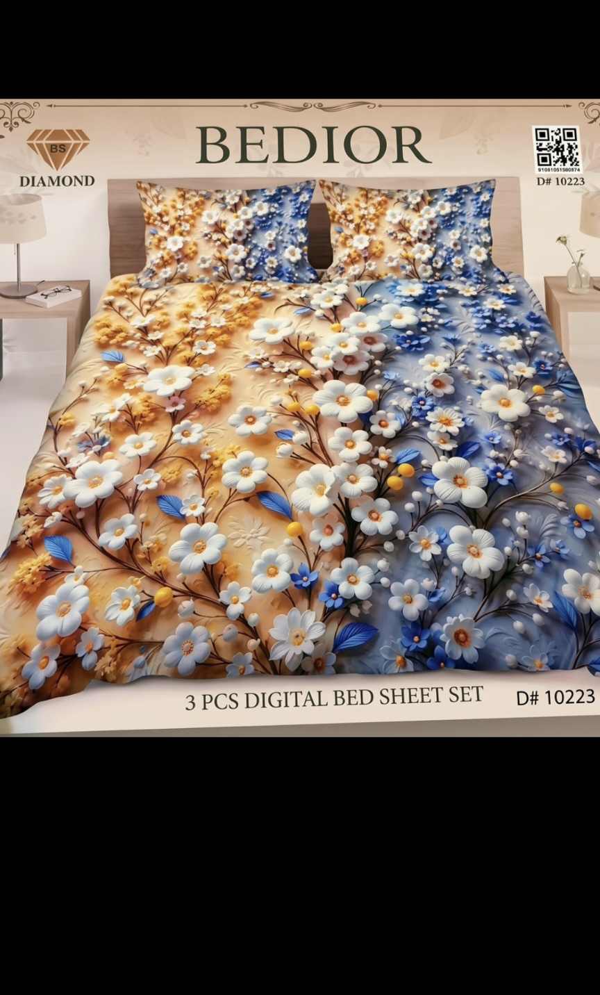 😱 New Arrivals M-875  Rs.2670 (Dc Feee) Imported Luxurious 5-D Premium Crystal Cotton Life Time Granttee King Size 3pc Bed Sheet (94" * 96")  02 Stitch Pillows