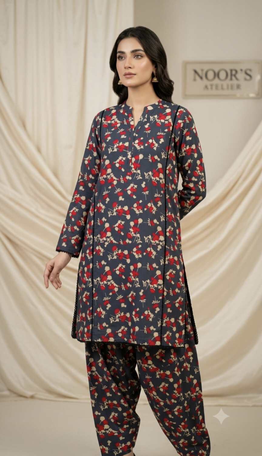 🥳 Sale Sale M-731  Rs.1490 Imported Digital (Mid Season & Winter) Stone Lelin Same print Shirt & Truzer 2pc