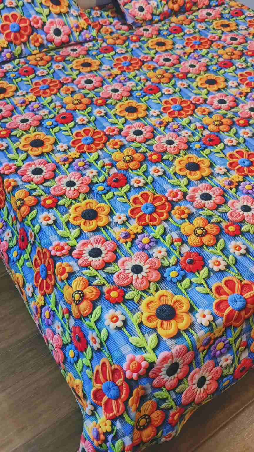 😱 New Arrivals M-984 Rs.2770 (Dc Free) Imported Luxurious 5-D Premium Crystal Cotton Life Time Grantee King Size 3pc Bed Sheet (94" * 96") 02 Stitch Pillows