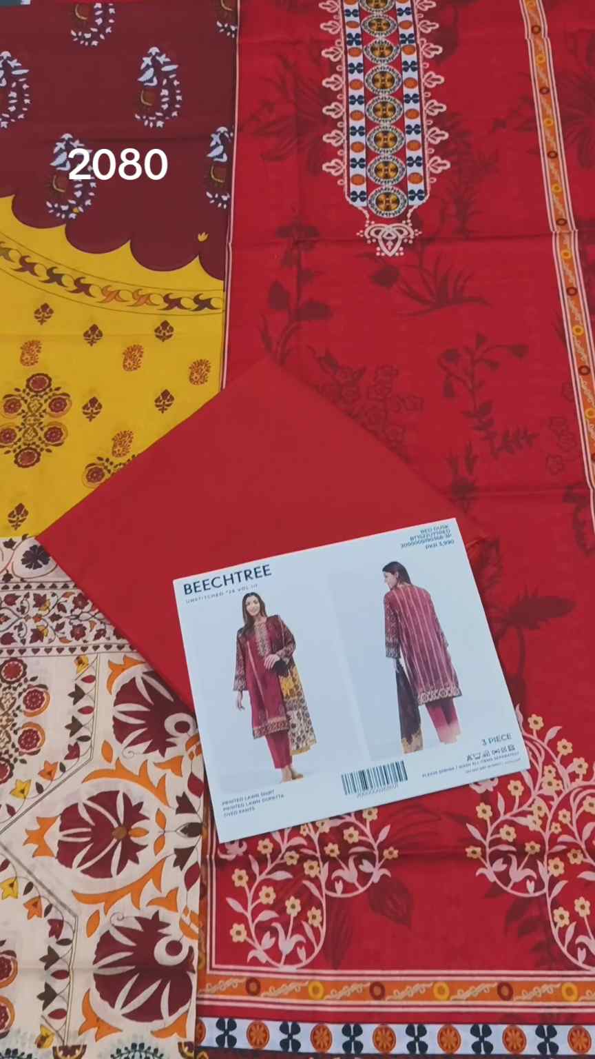 🥳Sale Sale M-2080  Rs.2450 Branded (Beechtree) 3 Pc Lawn suit with packing