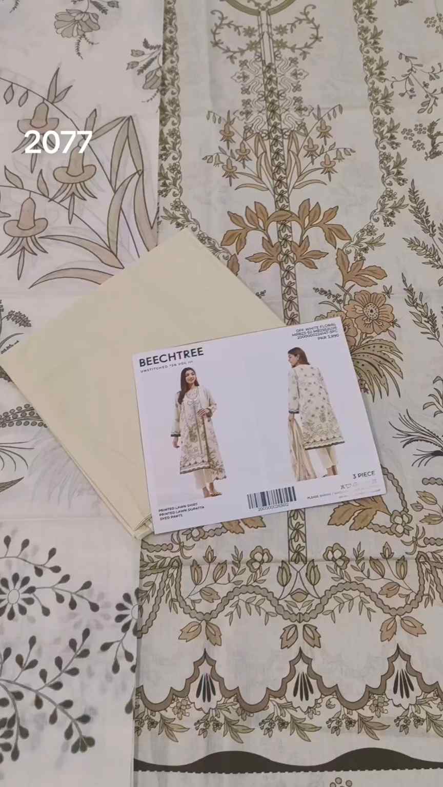 🥳Sale Sale M-2077  Rs.2450 Branded (Beechtree) 3 Pc Lawn suit with packing