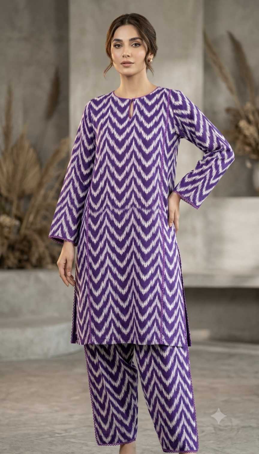 🥳 Sale Sale M-695. Rs.1390 Imported Digital Check-Base Dorria Pure Summer ⛱️ Lawn Same Print Shirt & Trouser 2pc