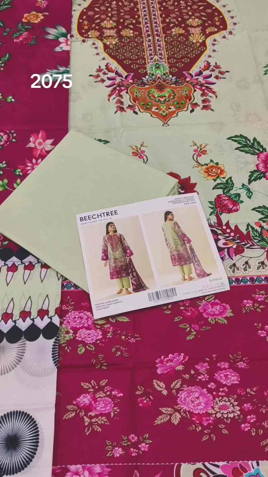 🥳Sale Sale M-2075  Rs.2450 Branded (Beechtree) 3 Pc Lawn suit with packing