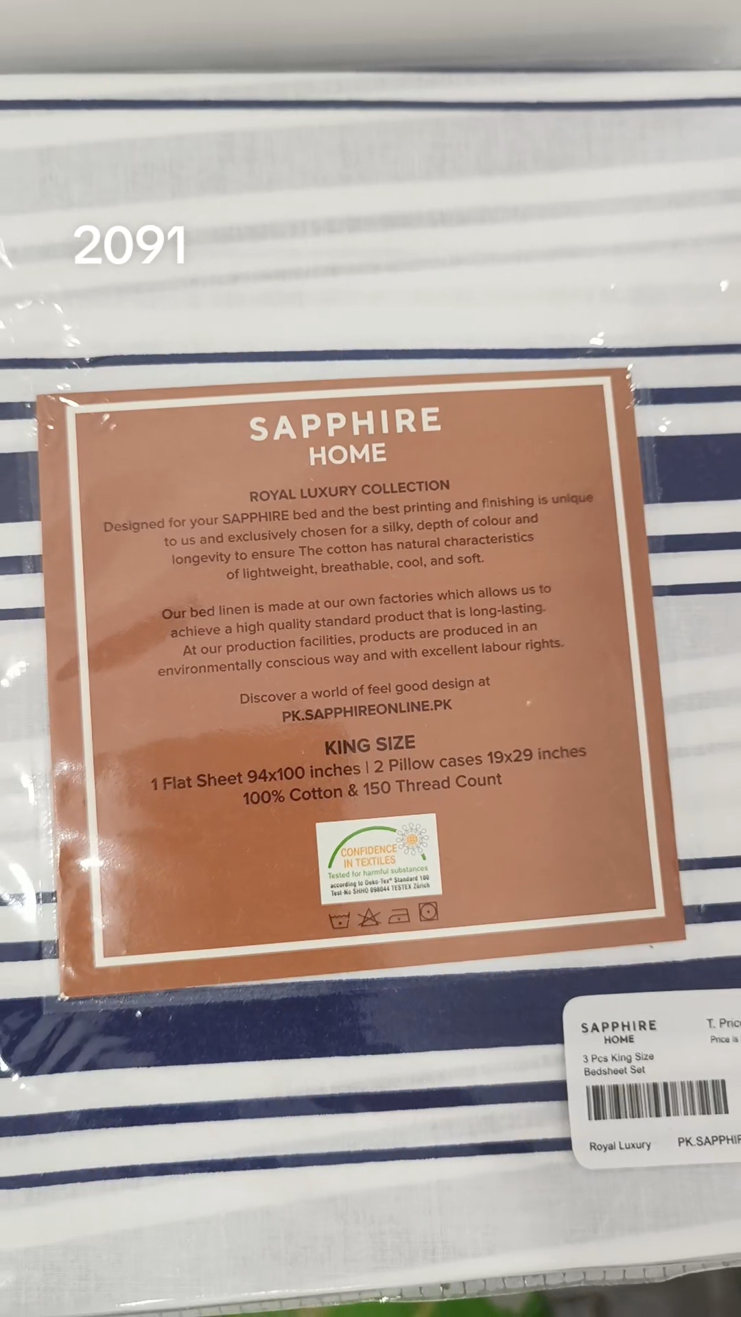 🥳 Big Discount M-2091. RS.2150.  Branded ( Sapphire) King Size Bedsheet with two Pillows  in 100 % Cotton Stuff