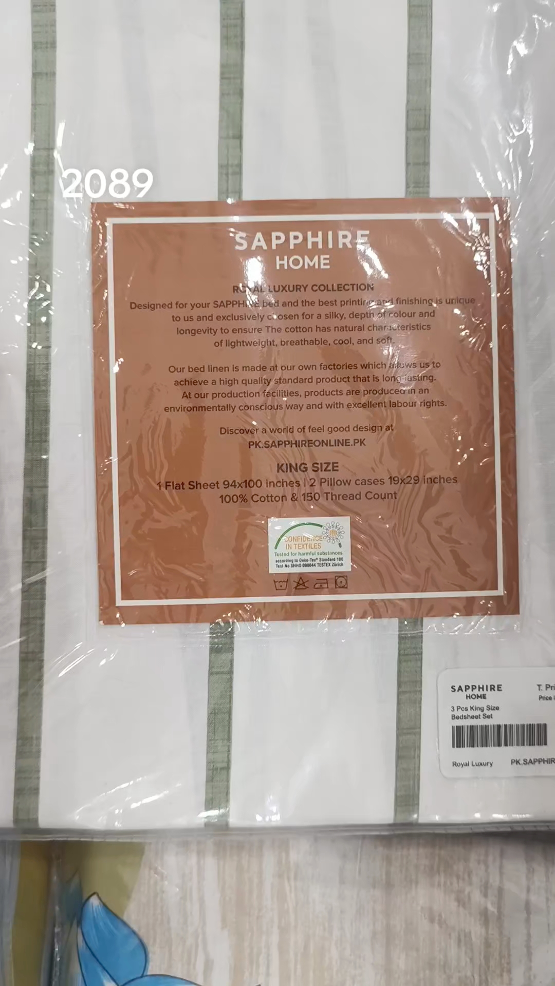 🥳 Big Discount M-2089. RS.2150.  Branded ( Sapphire) King Size Bedsheet with two Pillows  in 100 % Cotton Stuff