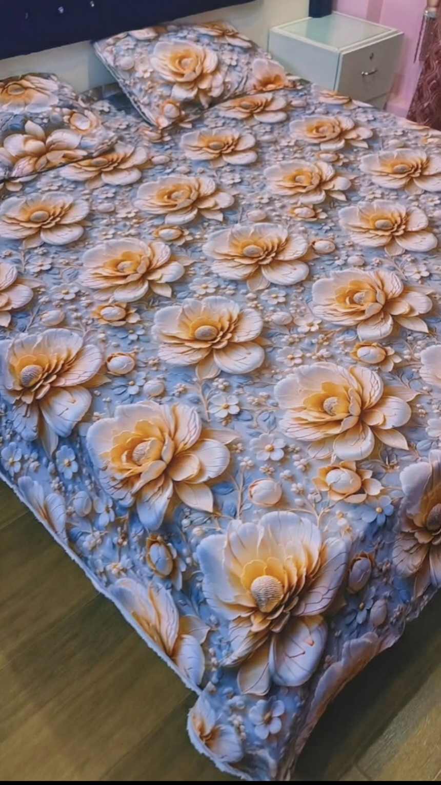 😱 New Arrivals M-880  Rs.2670 (Dc Feee) Imported Luxurious 5-D Premium Crystal Cotton Life Time Granttee King Size 3pc Bed Sheet (94" * 96")  02 Stitch Pillows