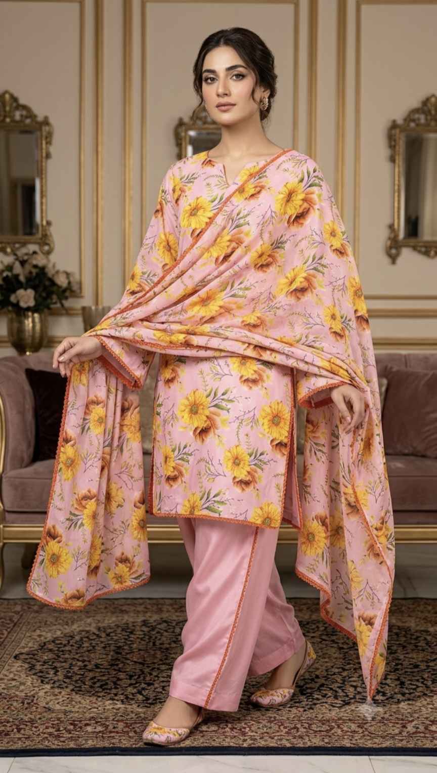 Duppta+ Shirt🥳 Big Sale M-772   Rs.1390 Imported Korean Pure Shaffon Stuff Same design Duppta & Shirt 2pc