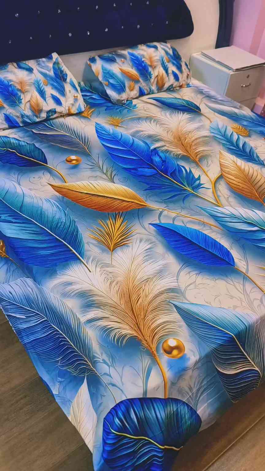 😱 New Arrivals M-980  Rs.2770 (Dc Free) Imported Luxurious 5-D Premium Crystal Cotton Life Time Grantee King Size 3pc Bed Sheet (94" * 96") 02 Stitch Pillows