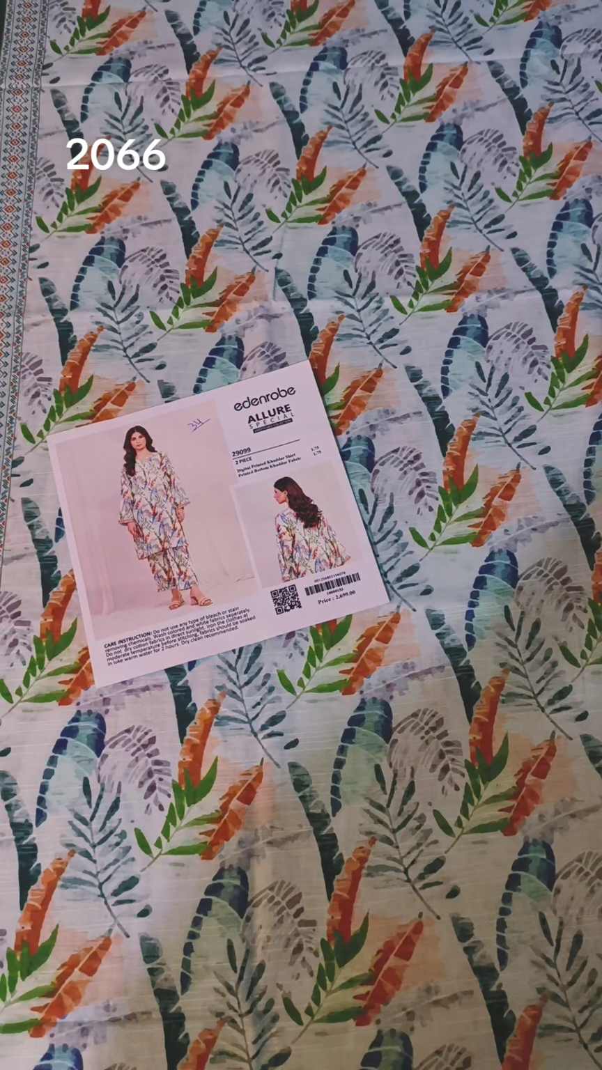 🥳 Big Sale M-6066  Rs.1490 Branded( Edenrobe) Soft Khadder Same print Shirt & Truzer 2pc
