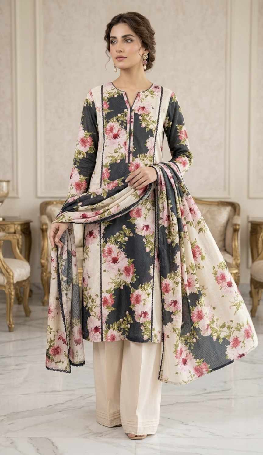Duppta+ Shirt🥳 Big Sale M-1145  Rs.1190 Imported Korean Pure Shaffon Stuff Same design Duppta & Shirt 2pc