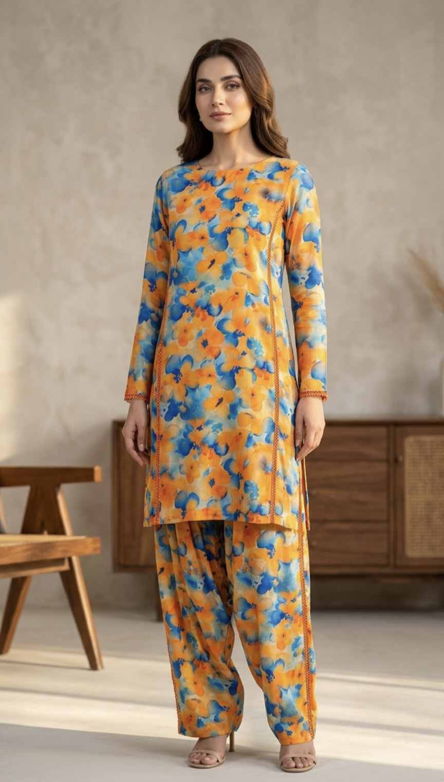 🥳 Sale Sale M-1078  Rs.1290 Imported Digital Korean Georgette Same print Shirt & Truzer 2pc