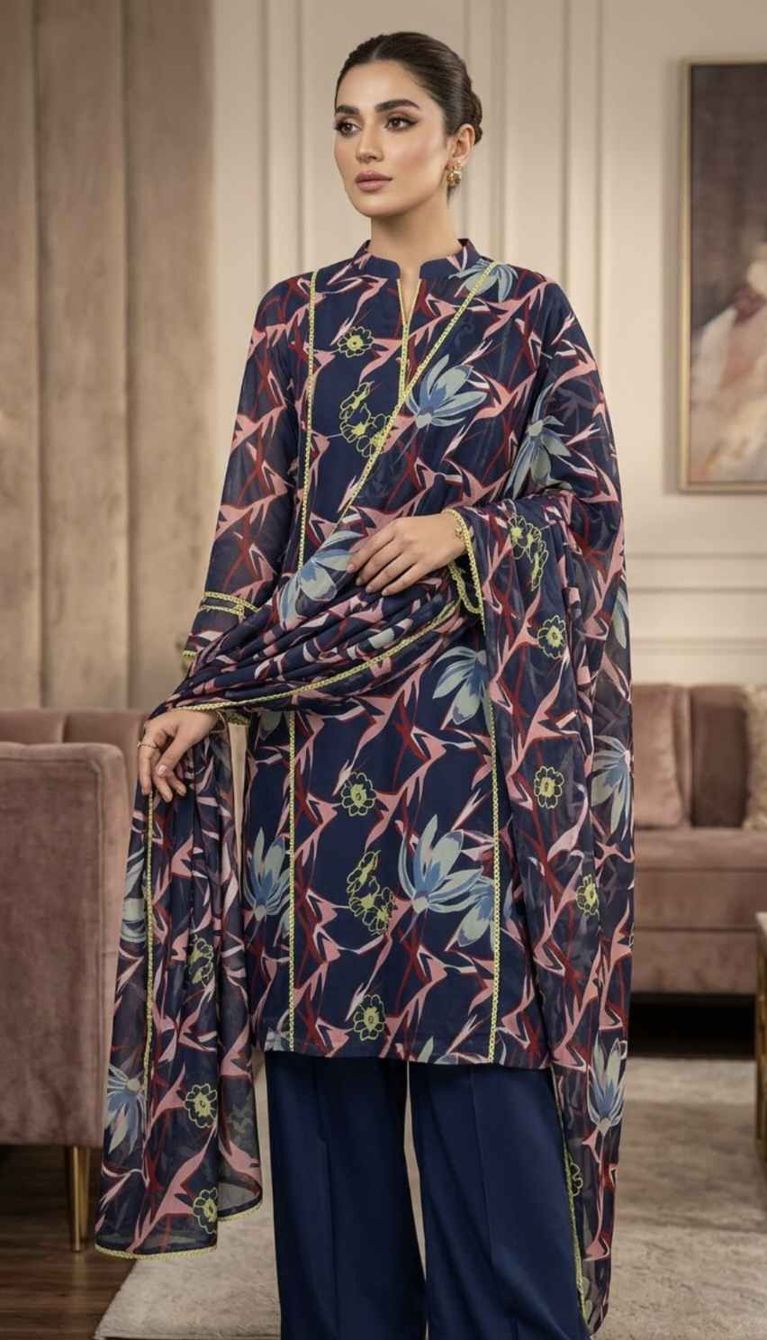 Duppta+ Shirt🥳 Big Sale M-1151  Rs.1190 Imported Korean Pure Shaffon Stuff Same design Duppta & Shirt 2pc