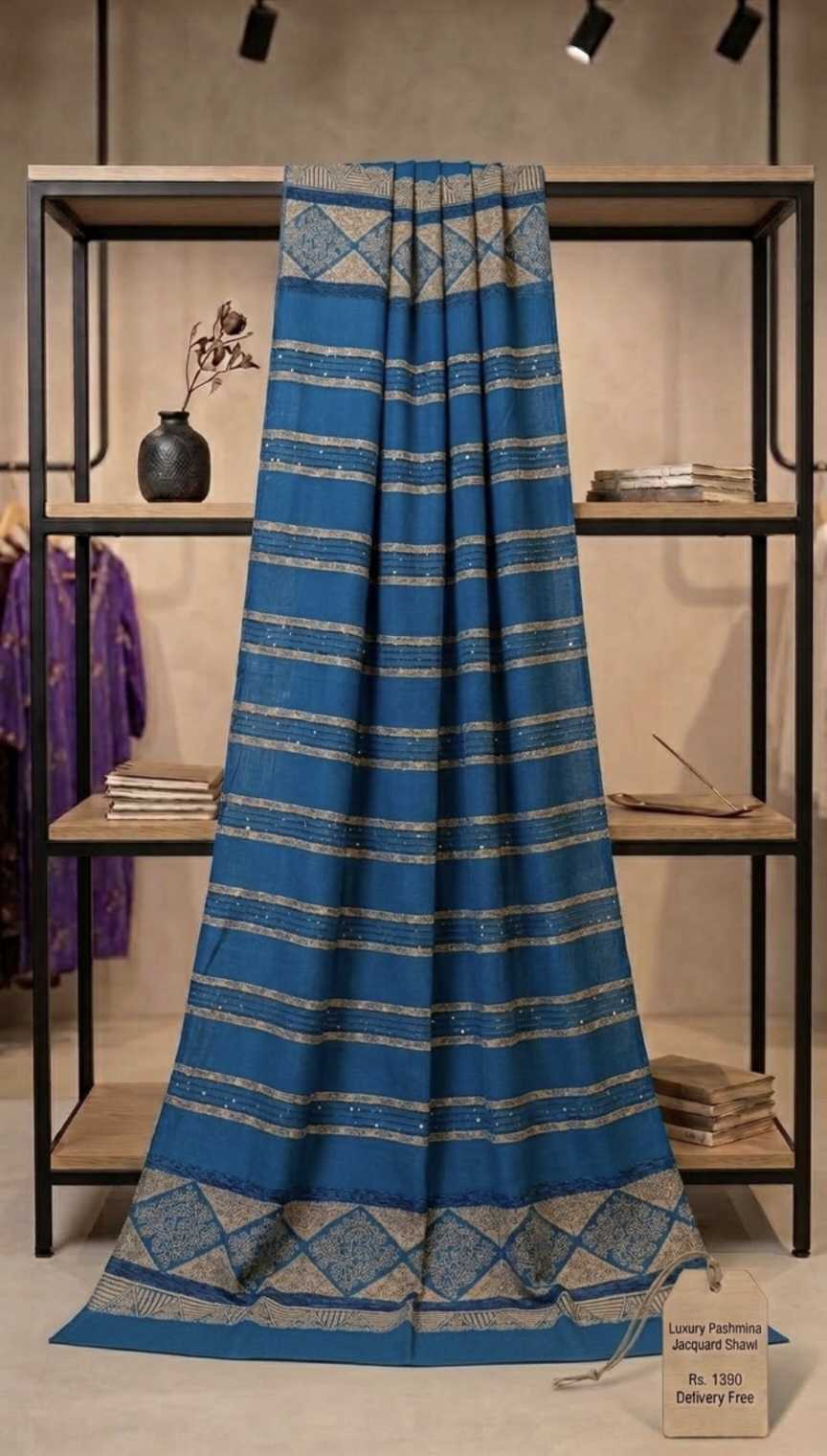 😱Big Sale M-1203 Rs.1390 ( Delivery Free) 🚚 Imported Pashmina Velvet Jacquard with Squence Dorria Work Winter Shawl