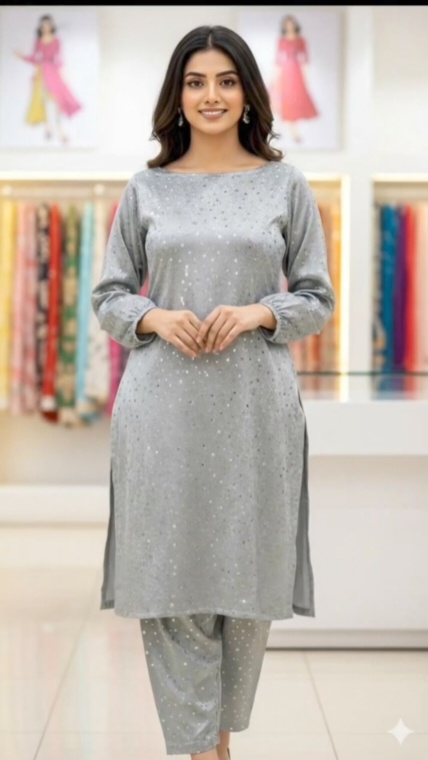 🥳 Big Sale M-0248 Rs.1290 Imported Digital Korean Velvet With Embossed Citara Same print Shirt & Truzer 2pc