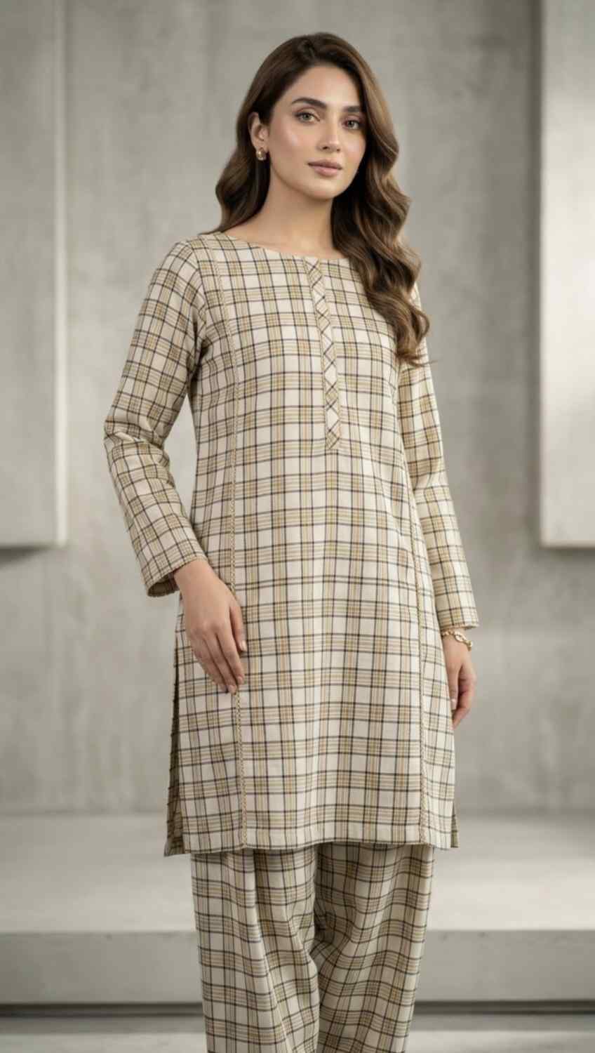 🥳 New Arrivals M-1112  Rs.1390 Imported Most Luxurious Winter Check -Base Karandi Khadder Same print Shirt & Truzer 2pc