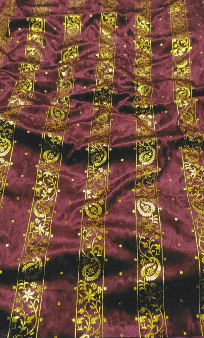 😱 Big Sale Sale M-223  Rs.1490 Imported Korean Embossed Banarsi  Gold Velvet Same print Shirt & Truzer 2pc