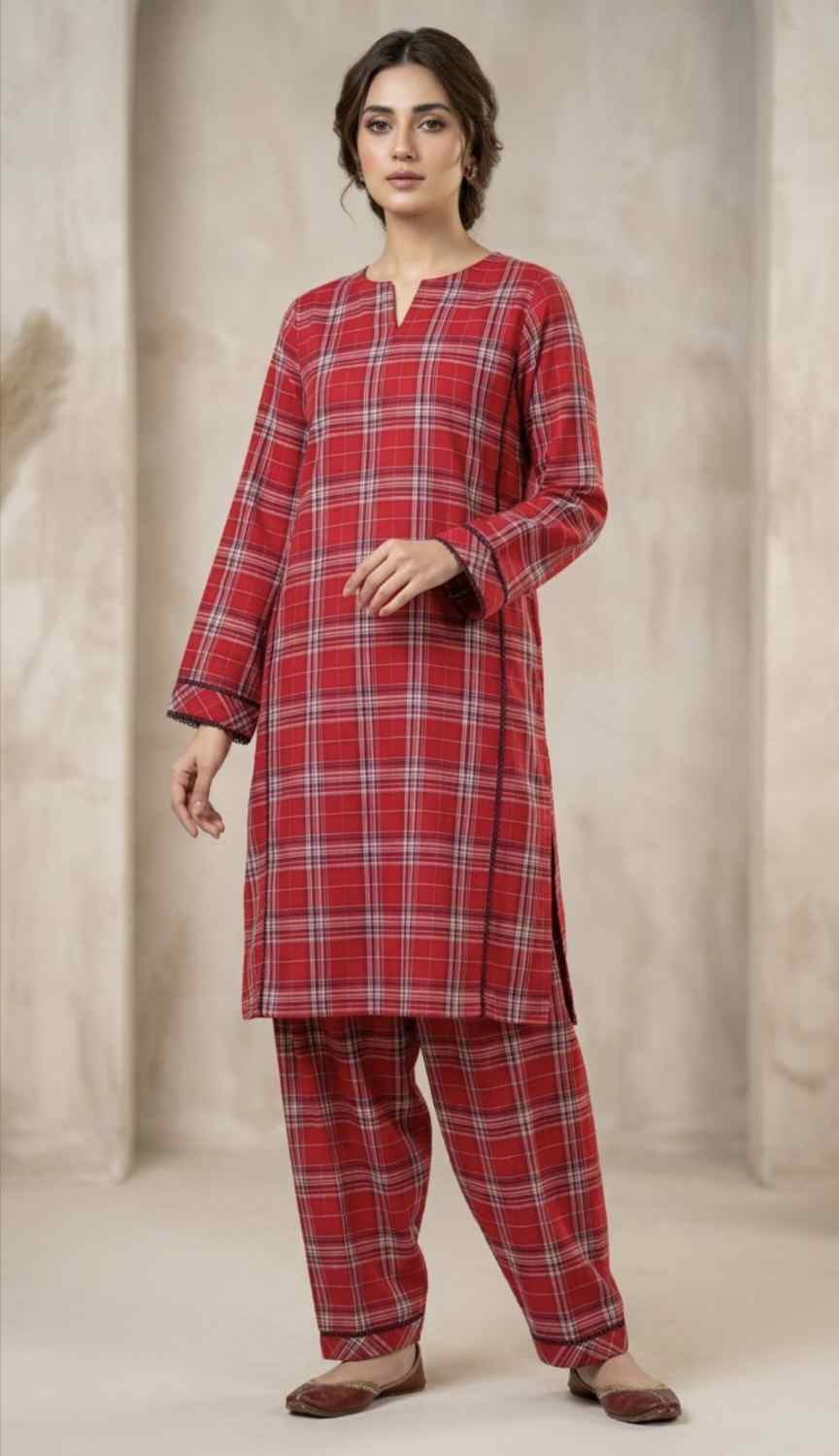 🥳 New Arrivals M-1111  Rs.1390 Imported Most Luxurious Winter Check -Base Karandi Khadder Same print Shirt & Truzer 2pc