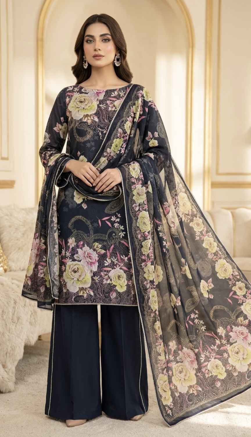 Duppta+ Shirt🥳 Big Sale M-1149  Rs.1190 Imported Korean Pure Shaffon Stuff Same design Duppta & Shirt 2pc