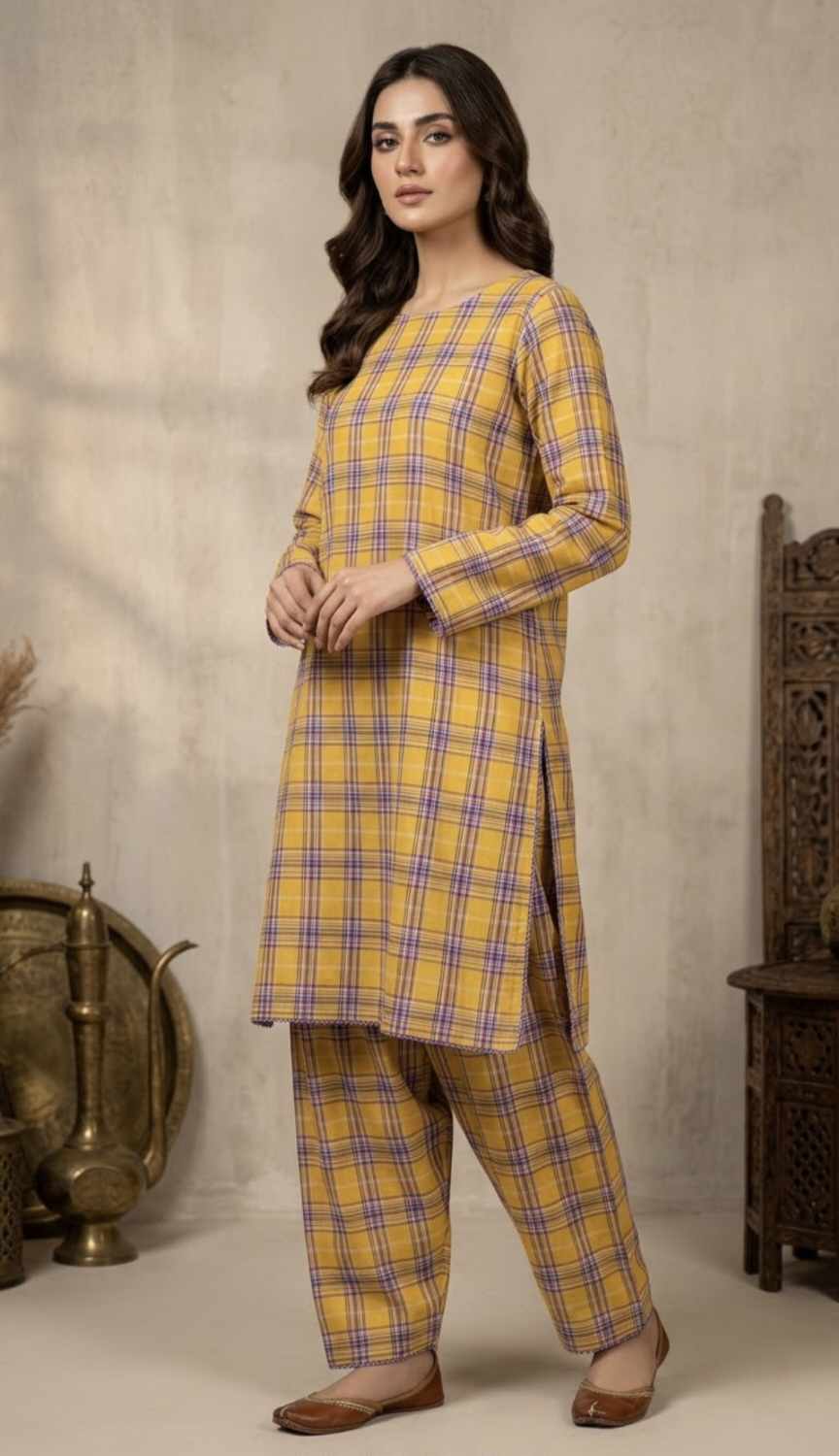 🥳 New Arrivals M-1108 Rs.1390 Imported Most Luxurious Winter Check -Base Karandi Khadder Same print Shirt & Truzer 2pc