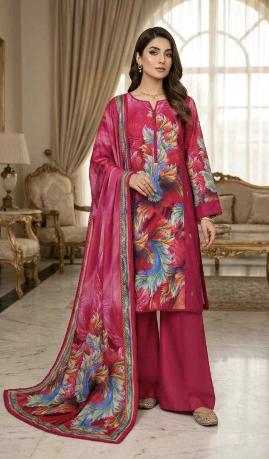 Duppta+ Shirt🥳 Big Sale M-1150  Rs.1190 Imported Korean Pure Shaffon Stuff Same design Duppta & Shirt 2pc
