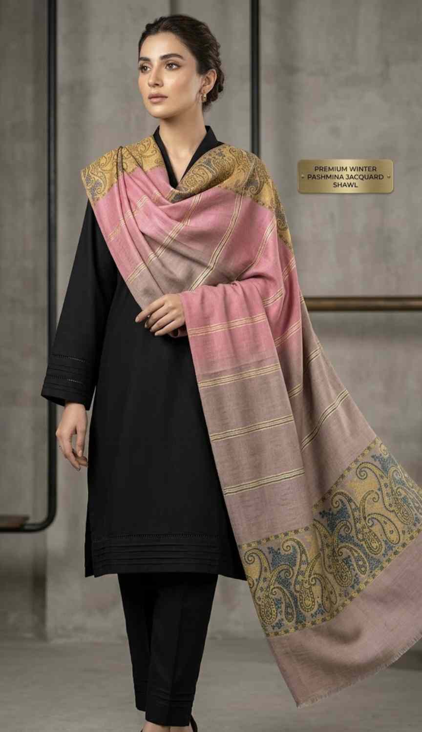 😱Big Sale M-12007 Rs.1390 ( Delivery Free) Imported Most Luxurious Full Size Winter Pashmina Jacquard Ladies Shawl (2.5 yards long by 1.25 yards wide)
