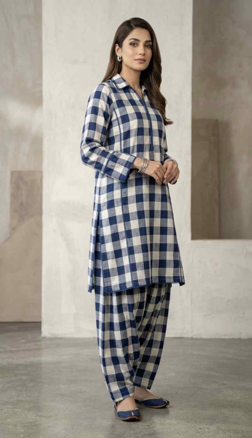 🥳 New Arrivals M-1113. Rs.1390 Imported Most Luxurious Winter Check -Base Karandi Khadder Same print Shirt & Truzer 2pc