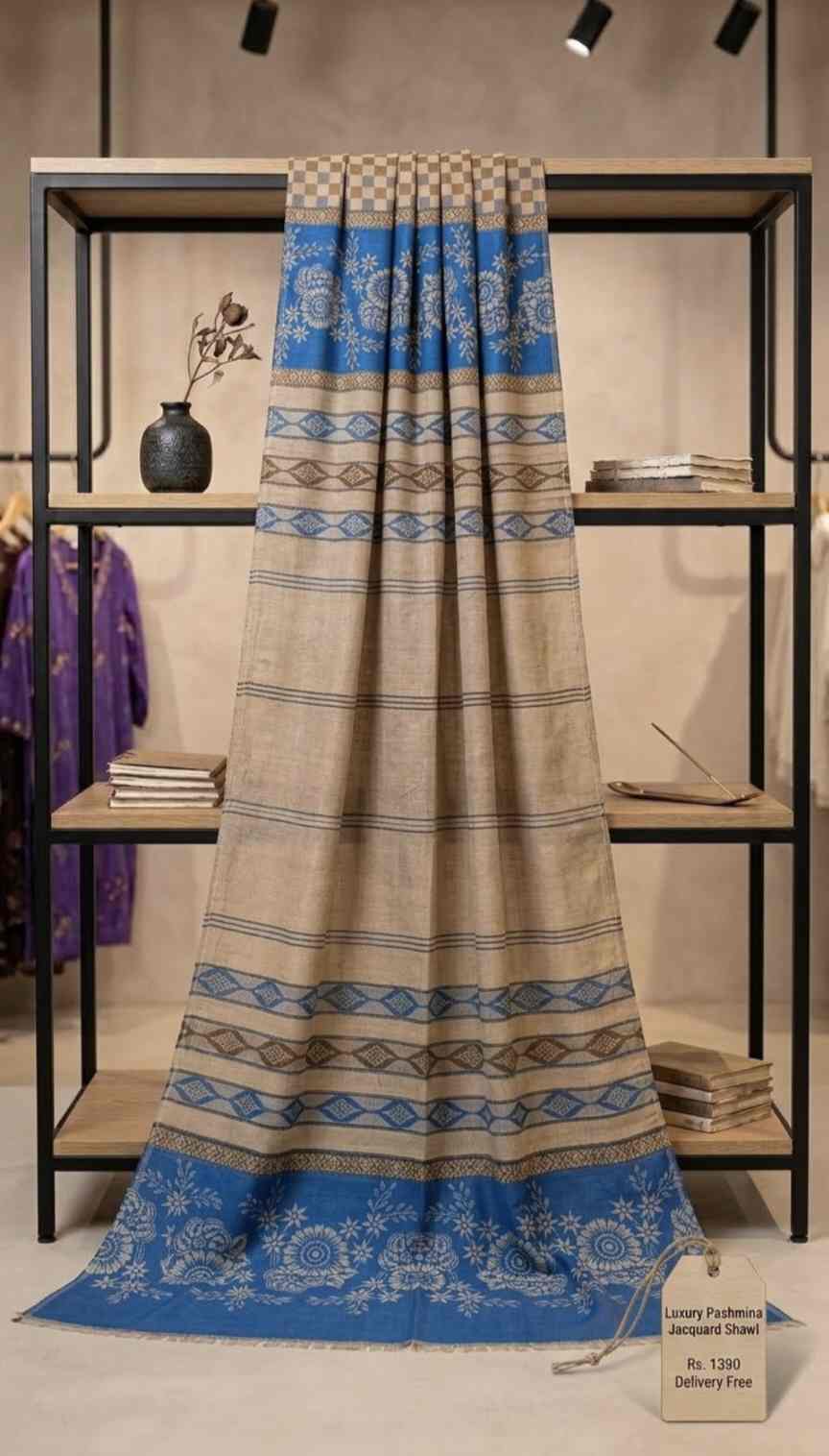 😱Big Sale M-12009 Rs.1390 ( Delivery Free) Imported Most Luxurious Full Size Winter Pashmina Jacquard Ladies Shawl (2.5 yards long by 1.25 yards wide)