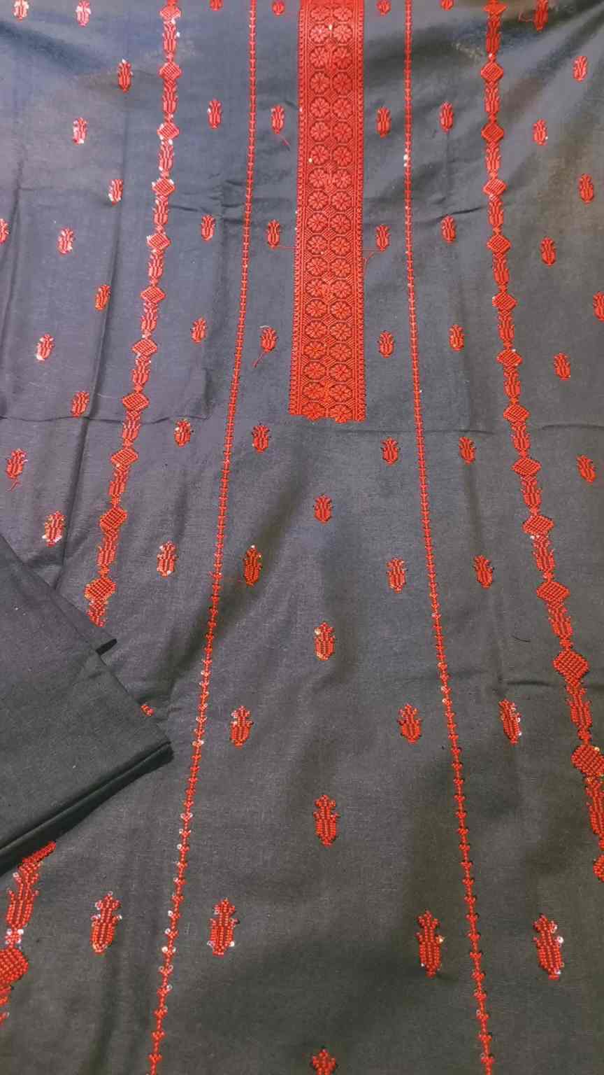 🥳 Sale Sale M-5411   Imported Breezy Sequance work Embroidery in karandi Khadder stuff Shirt & Truzer 2pc