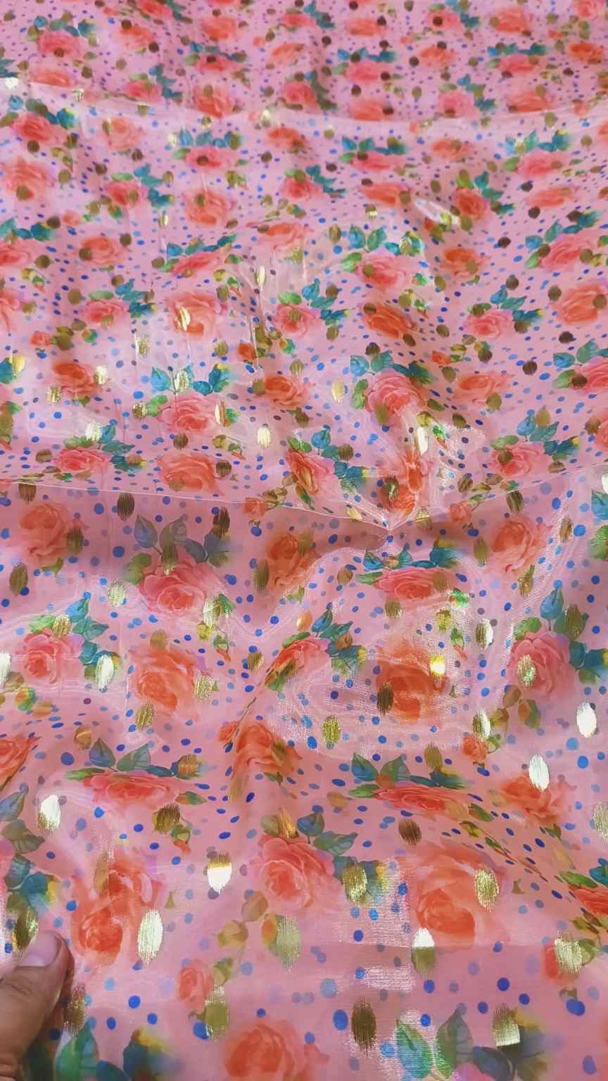 🥳New Arrivals Sale Sale M-5428   Imported Most luxurious 3-D  (Organza Silk Gold Zaree Bunch) Shirt & Kattan Silk inner with Truzer