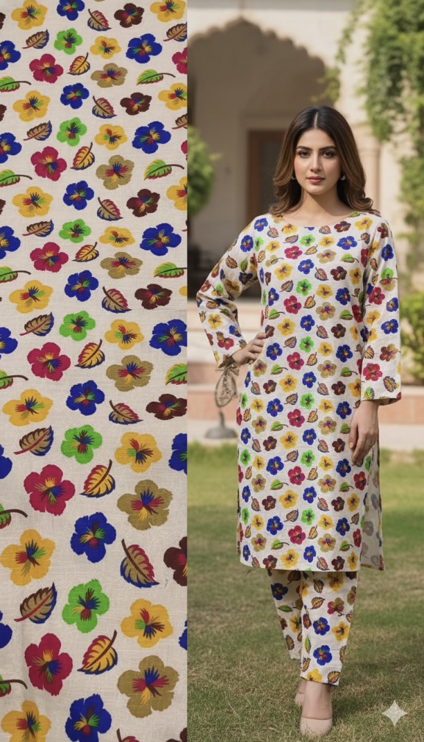 🥳 New Arrivals Sale Sale M-5501  Imported Digital Soft (Dorria Khaddar) Same print Shirt & Truzer 2pc -