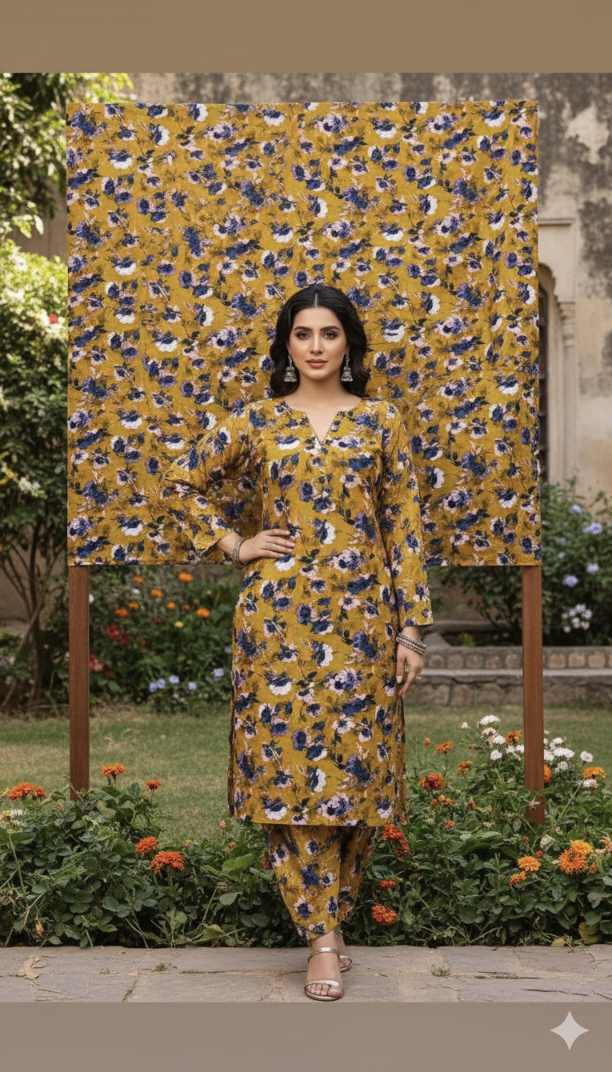 😱 Sale Sale M-5478  Imported Digital Luxury Nago Wali Winter Stone Lelin Same print Shirt & Truzer 2pc